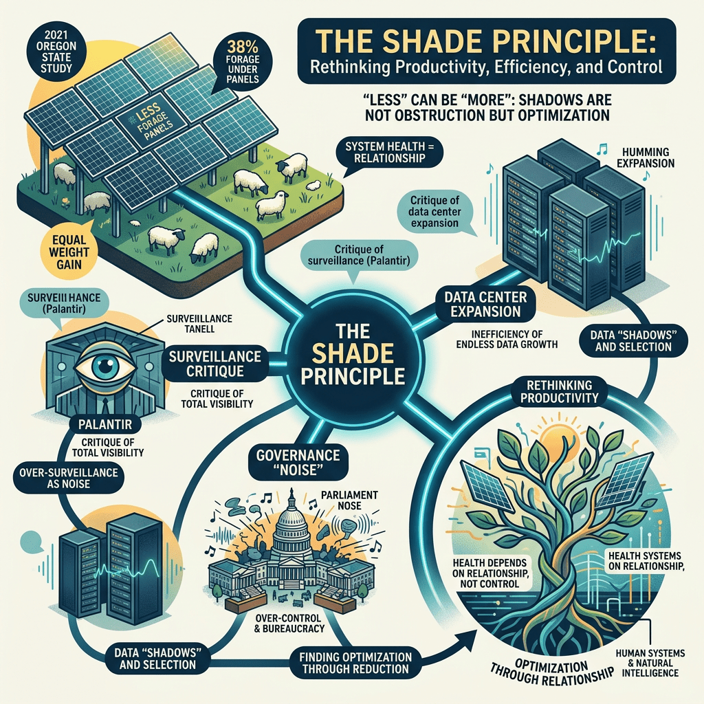 Infographic titled The Shade Principle about optimization, productivity, governance, and system relationships