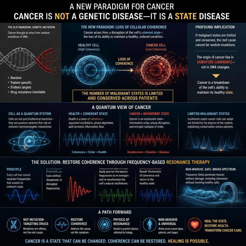 Infographic: “Cancer is not a genetic disease—it is a state disease.”