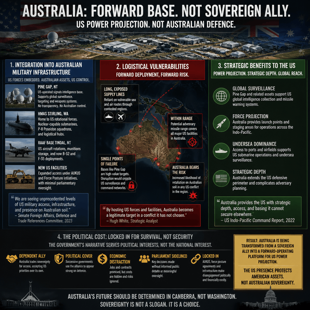 Infographic claims Australia is a US forward operating base, not sovereign ally
