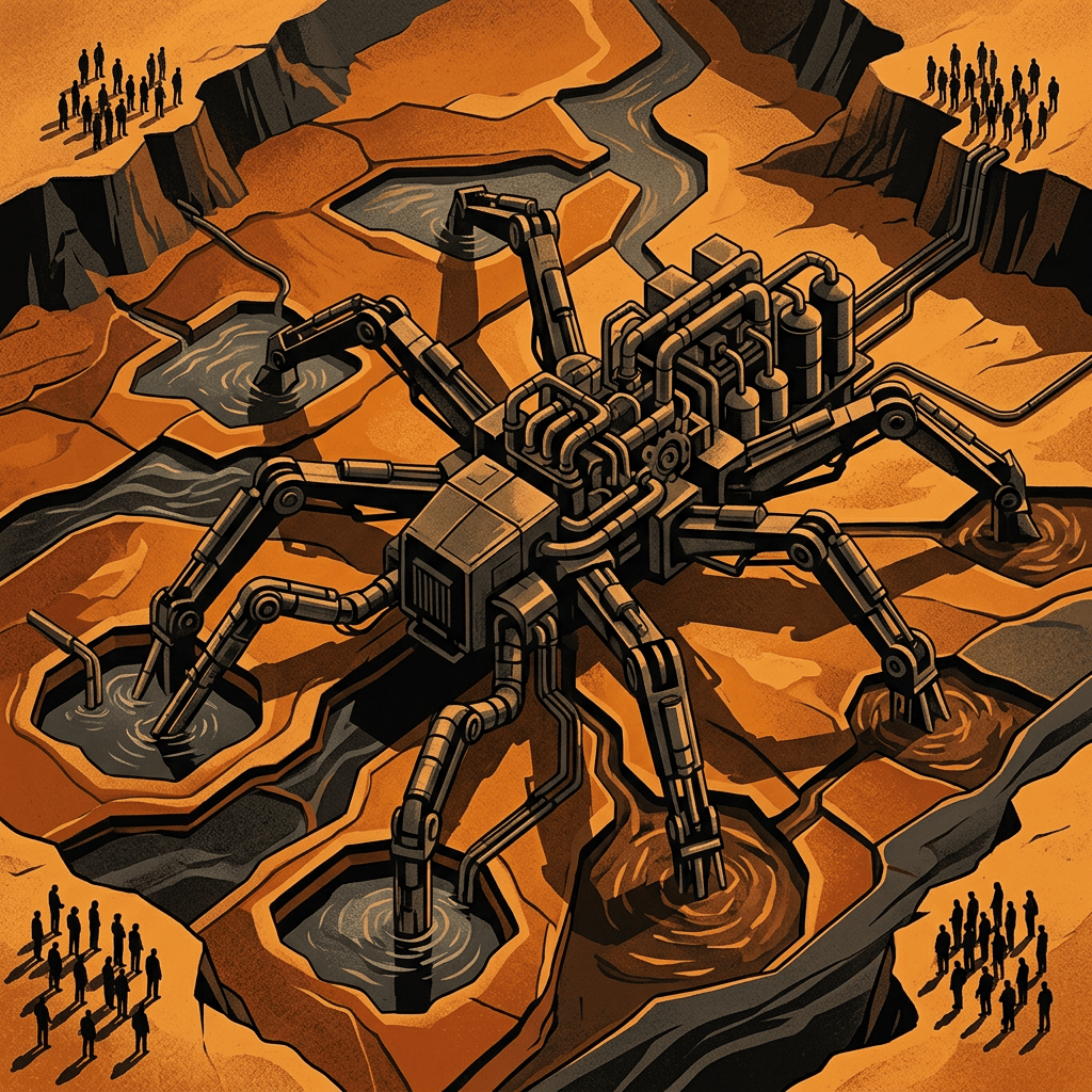 Aerial desert machine extracting resources