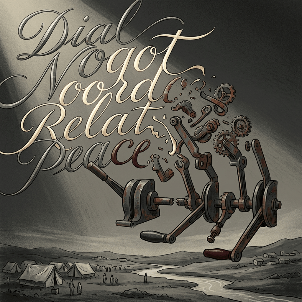 Script reads “Dial Robot Relax Peace” above a floating mechanical robot and campsite